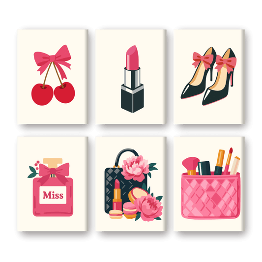 6 Mini Paintings - Pink Accessories Set- Paint by Numbers