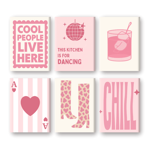 6 Mini Paintings - Pink and Chill Set