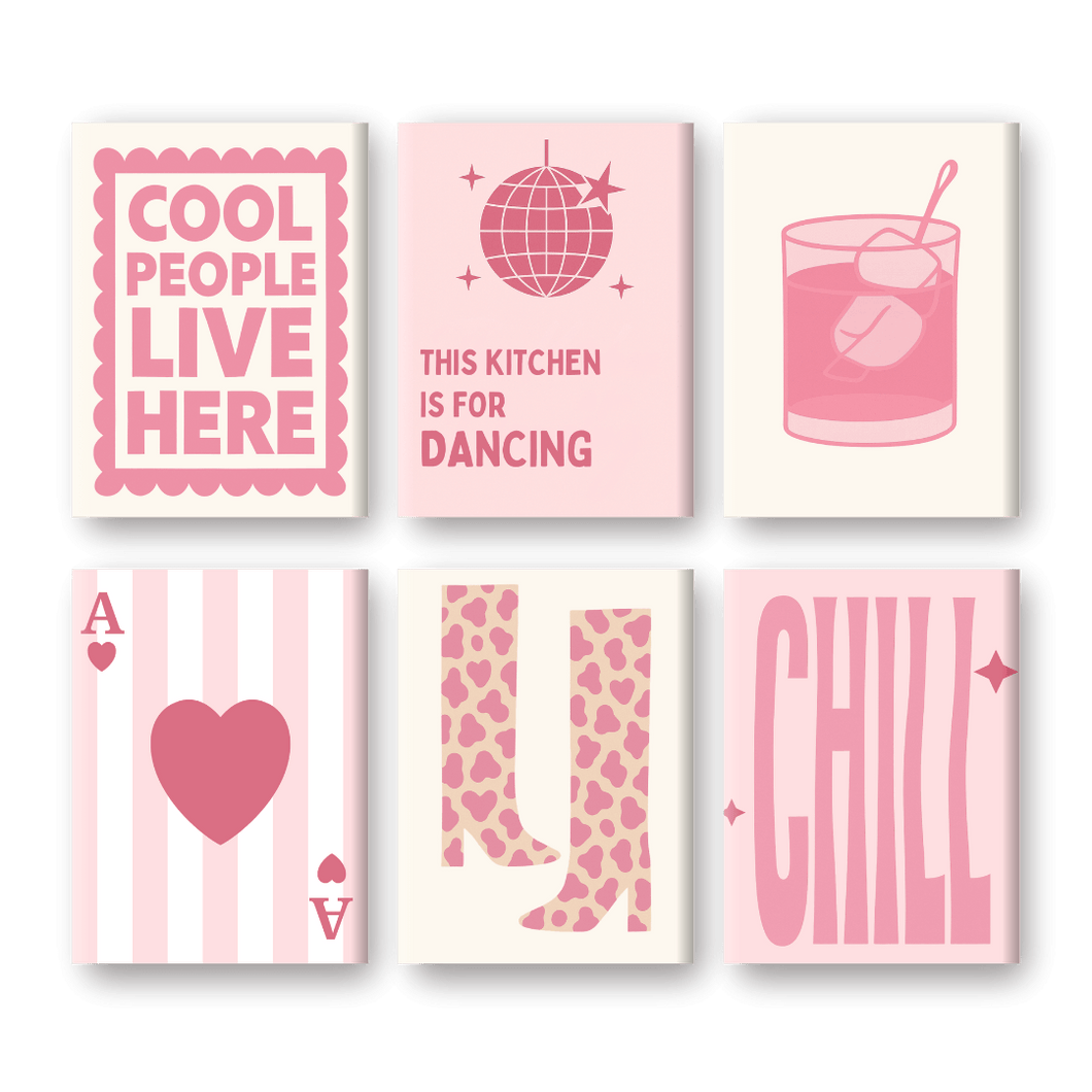 6 Mini Paintings   Pink and Chill Set