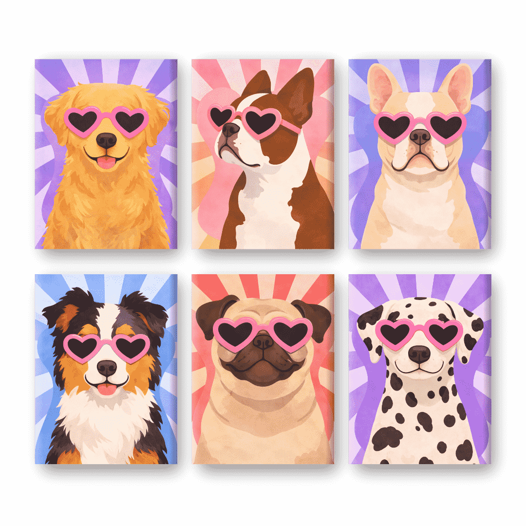 6 Mini Paintings - Pop Art Puppies Set- Paint by Numbers