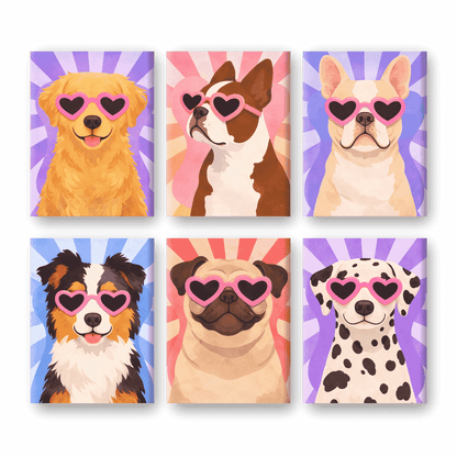 6 Mini Paintings - Pop Art Puppies Set- Paint by Numbers