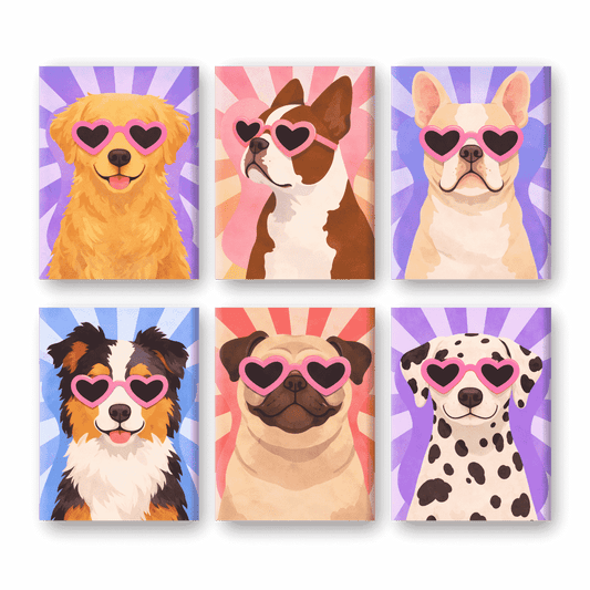 6 Mini Paintings - Pop Art Puppies Set- Paint by Numbers