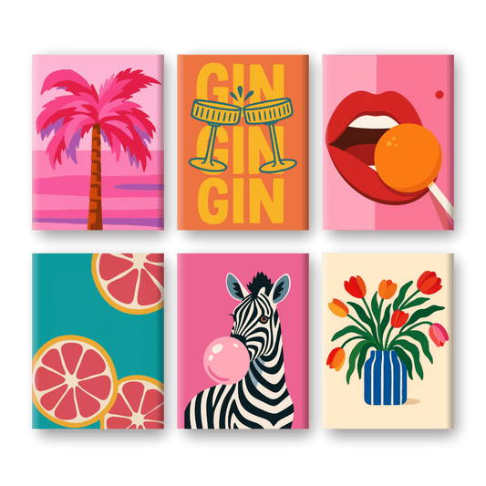 6 Mini Paintings - Pop Art VIbes Set- Paint by Numbers