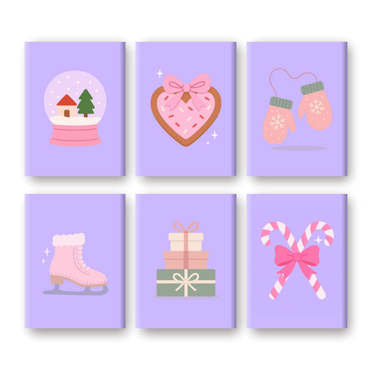 6 Mini Paintings - Purple Winter Set- Paint by Numbers