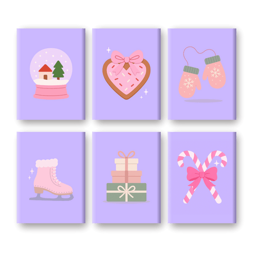 6 Mini Paintings - Purple Winter Set