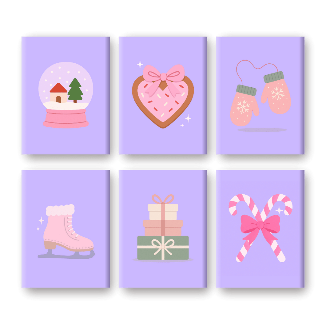 6 Mini Paintings   Purple Winter Set