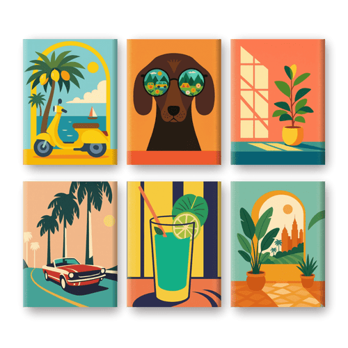 6 Mini Paintings | Retro Holiday Set