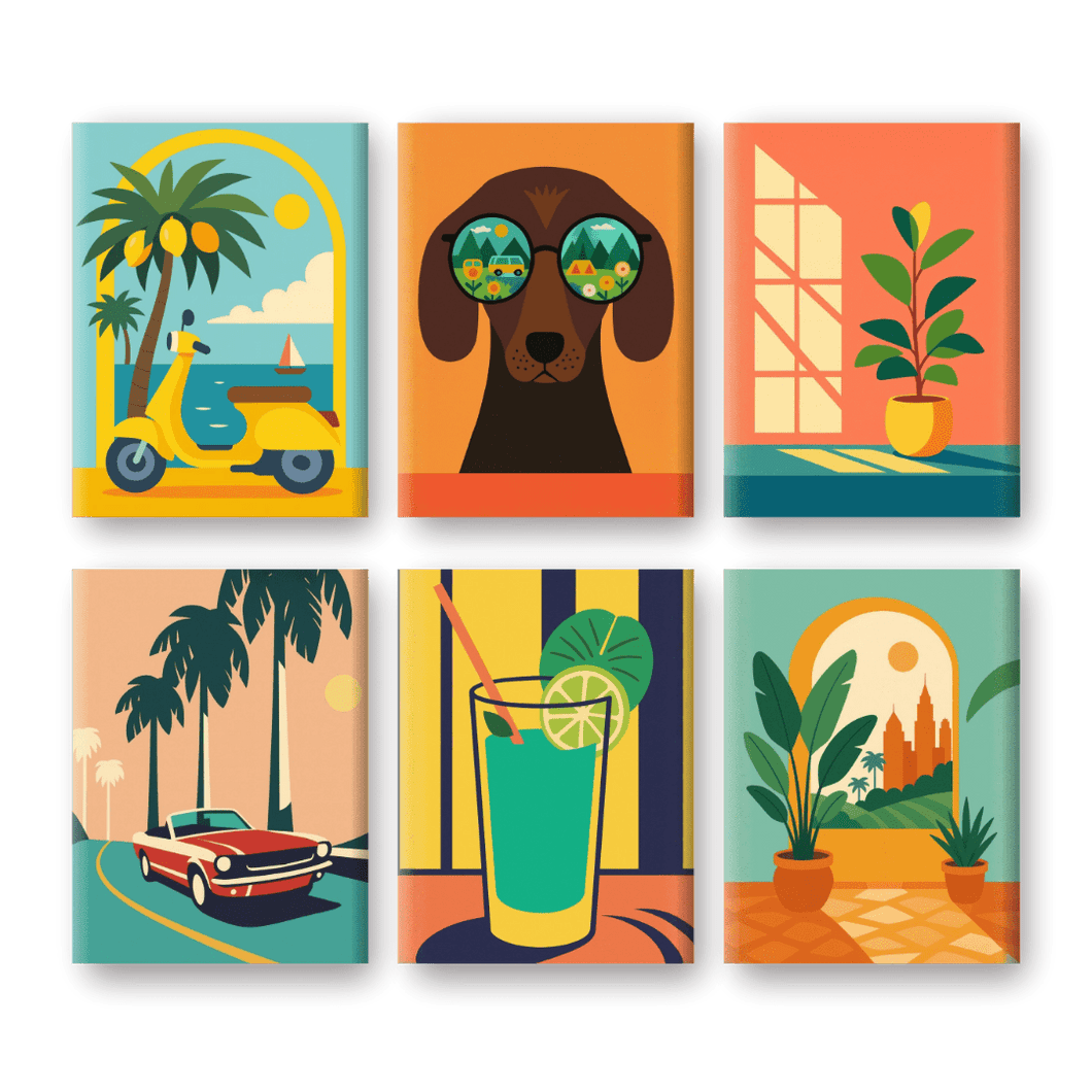 6 Mini Paintings | Retro Holiday Set
