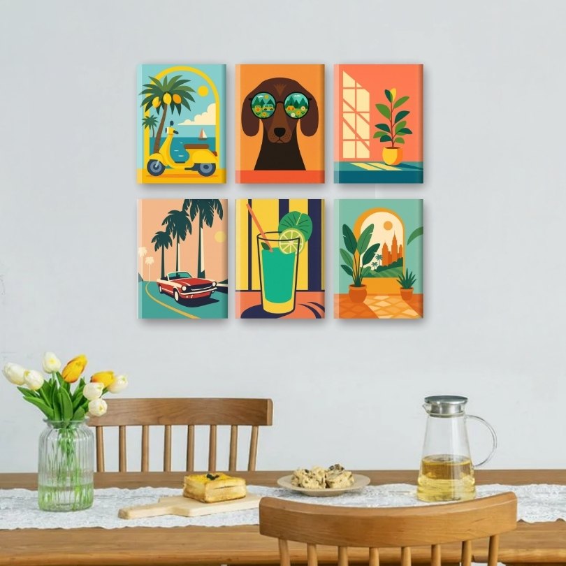6 Mini Paintings | Retro Holiday Set
