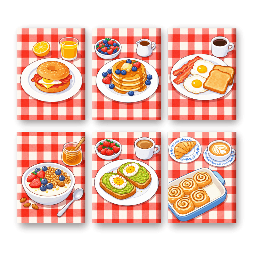 6 Mini Paintings - Salty & Sweet Breakfast Set- Paint by Numbers