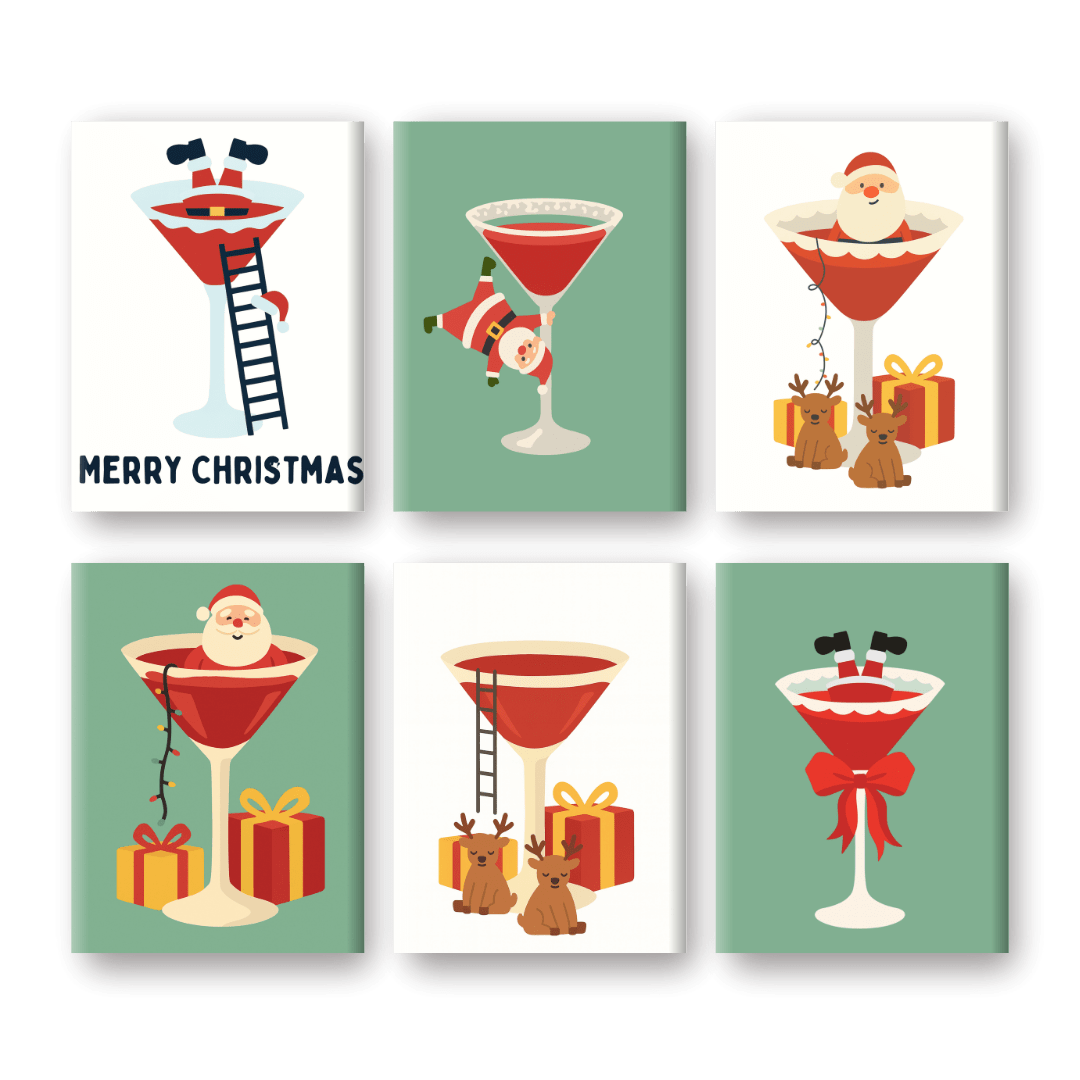 6 Mini Paintings - Santa & Cocktail Set- Paint by Numbers