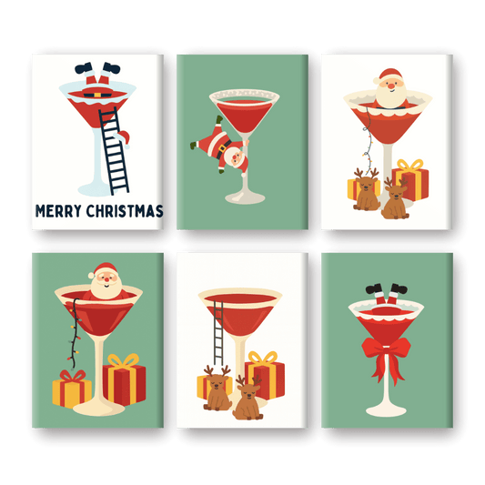6 Mini Paintings - Santa & Cocktail Set- Paint by Numbers