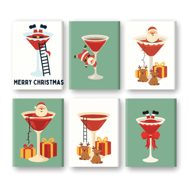 6 Mini Paintings - Santa & Cocktail Set