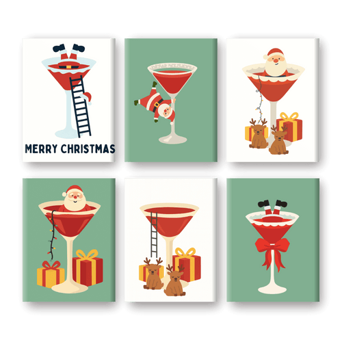 6 Mini Paintings - Santa & Cocktail Set