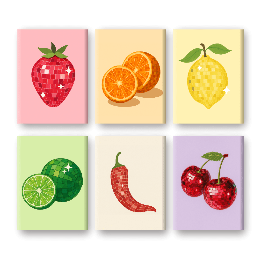6 Mini Paintings - Shiny Fruit Set- Paint by Numbers