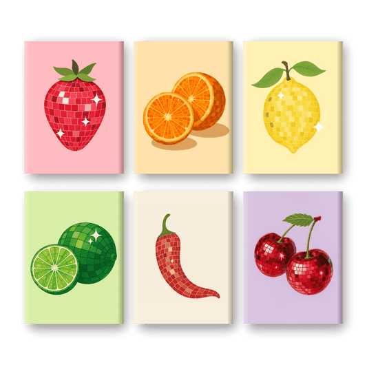 6 Mini Paintings - Shiny Fruit Set- Paint by Numbers