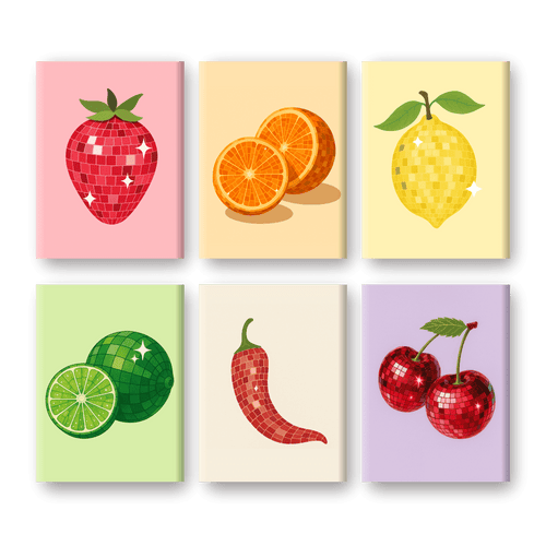 6 Mini Paintings - Shiny Fruit Set
