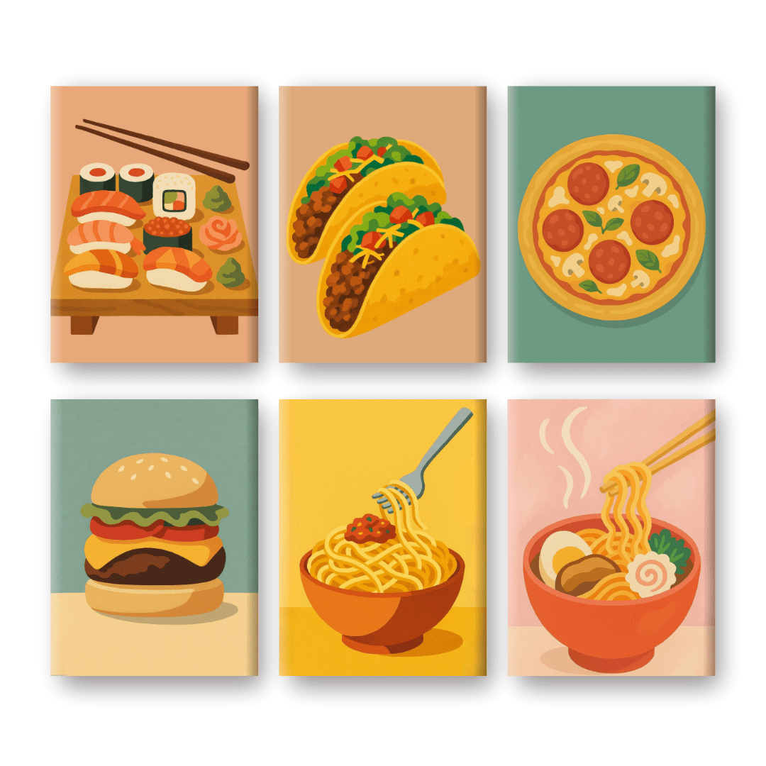 6 Mini Paintings - Street Food Set- Paint by Numbers