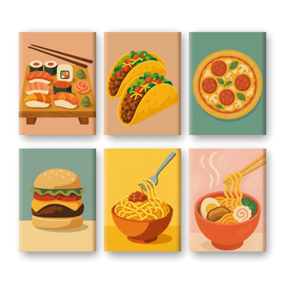 6 Mini Paintings - Street Food Set- Paint by Numbers