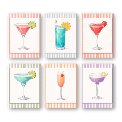6 Mini Paintings - Striped Cocktails Set- Paint by Numbers