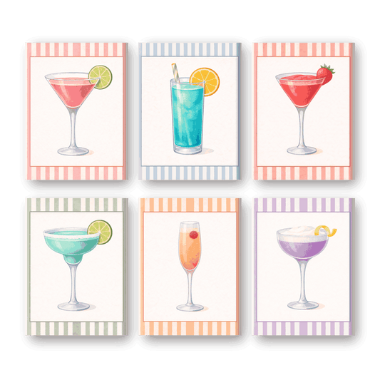 6 Mini Paintings - Striped Cocktails Set- Paint by Numbers