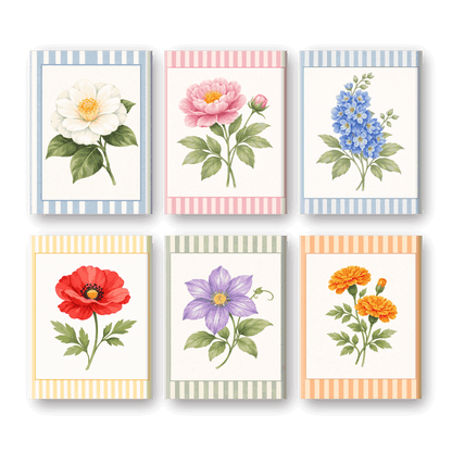 6 Mini Paintings - Striped Flower Set- Paint by Numbers