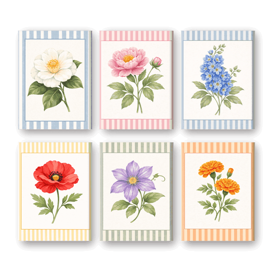 6 Mini Paintings - Striped Flower Set- Paint by Numbers