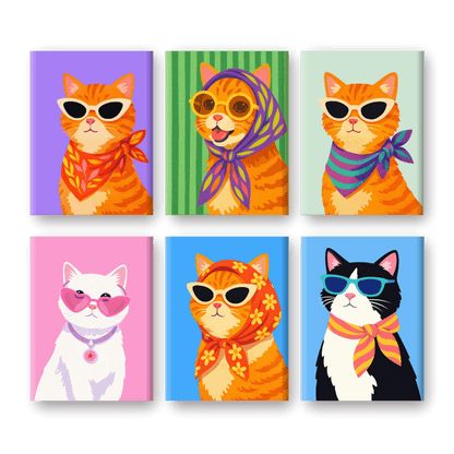 6 Mini Paintings - Stylish Cats Set- Paint by Numbers