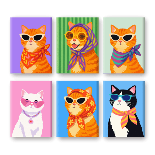 6 Mini Paintings - Stylish Cats Set- Paint by Numbers