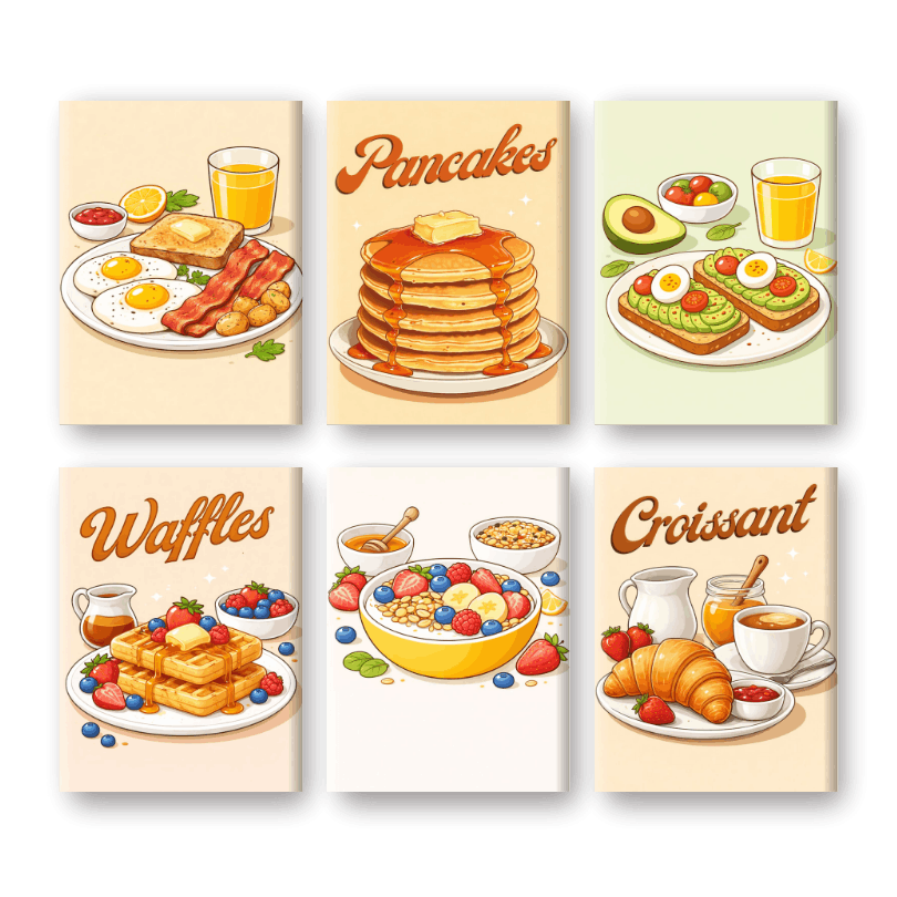 6 Mini Paintings - Sunday Brunch Set- Paint by Numbers