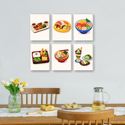 6 Mini Paintings - Sushi Dinner Set