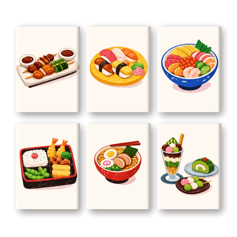 6 Mini Paintings - Sushi Dinner Set- Paint by Numbers