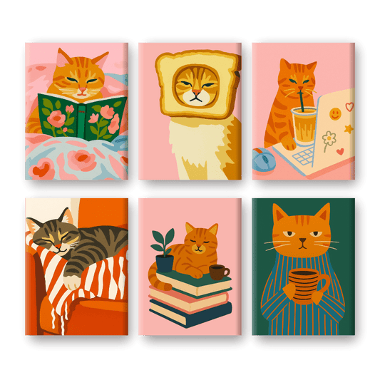 6 Mini Paintings | Tired Cats Set- Paint by Numbers