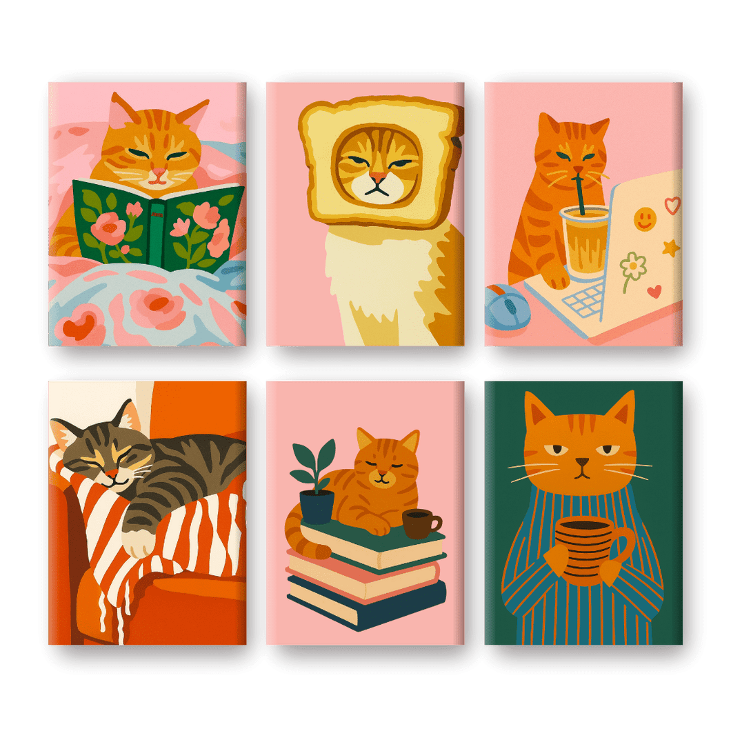 6 Mini Paintings | Tired Cats Set