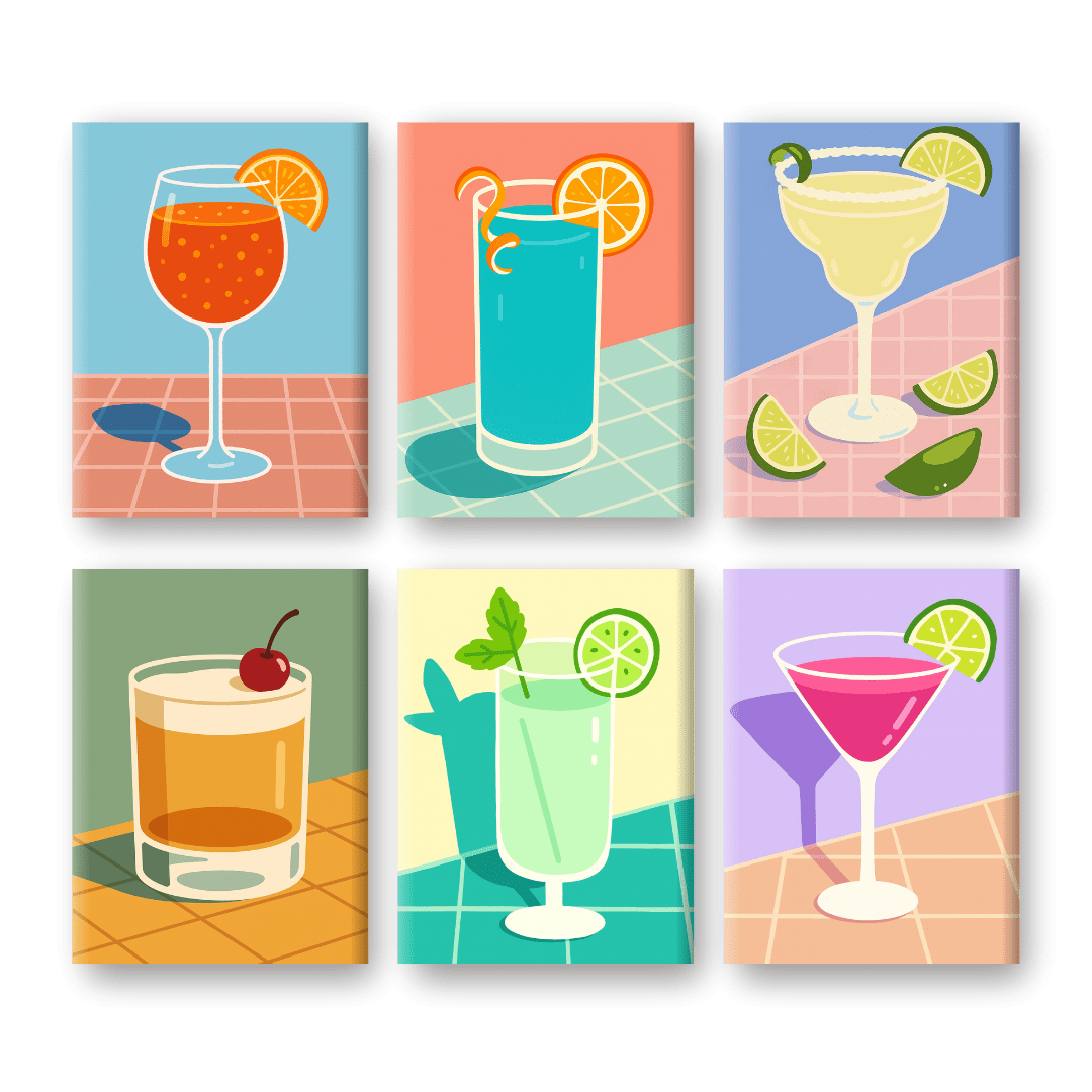 6 Mini Paintings - Tropical Cocktails Set- Paint by Numbers