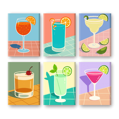 6 Mini Paintings - Tropical Cocktails Set- Paint by Numbers