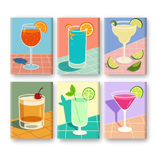 6 Mini Paintings - Tropical Cocktails Set