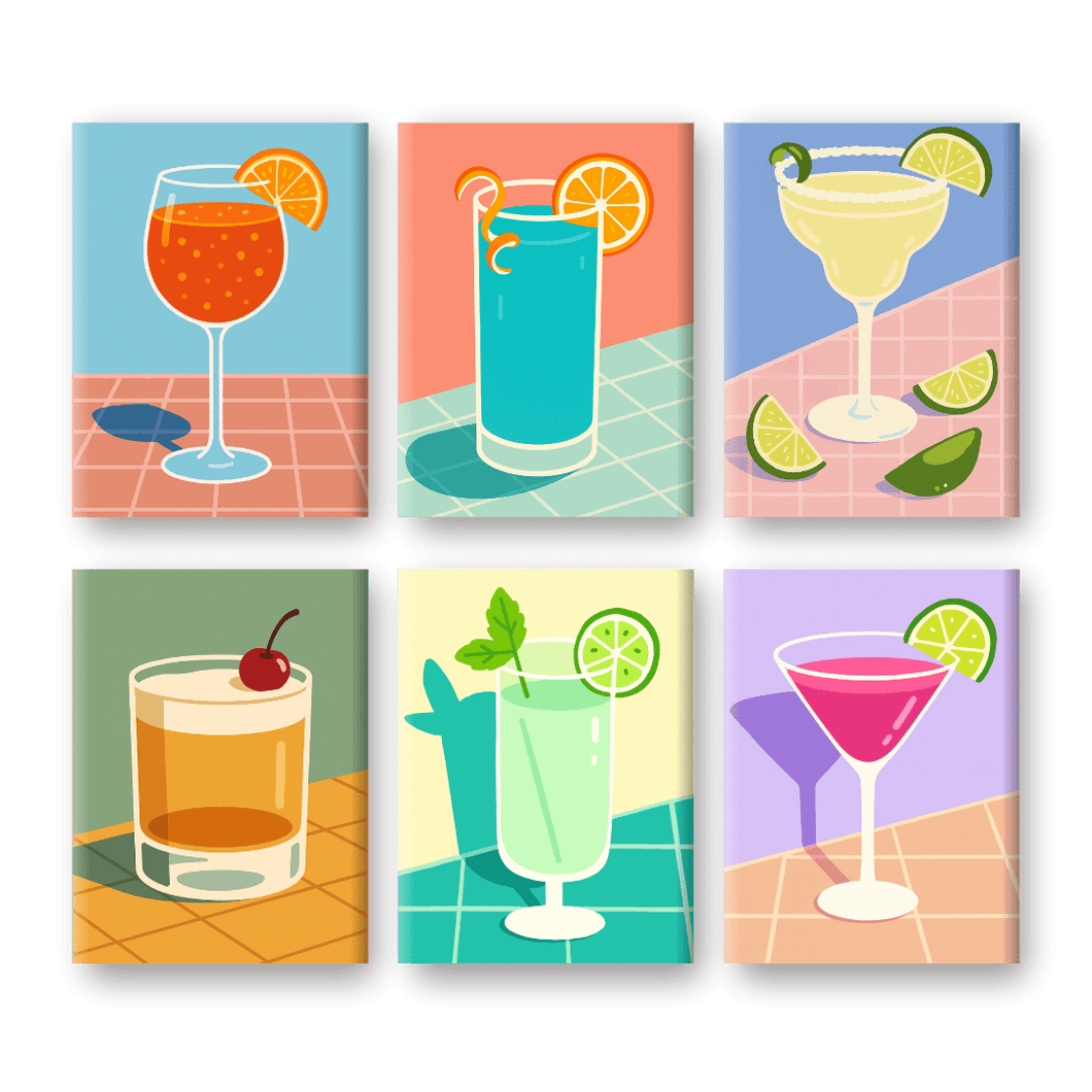 6 Mini Paintings   Tropical Cocktails Set