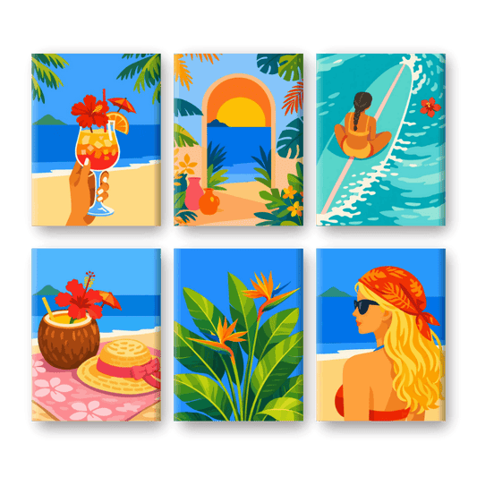 6 Mini Paintings - Tropical Beach Set- Paint by Numbers