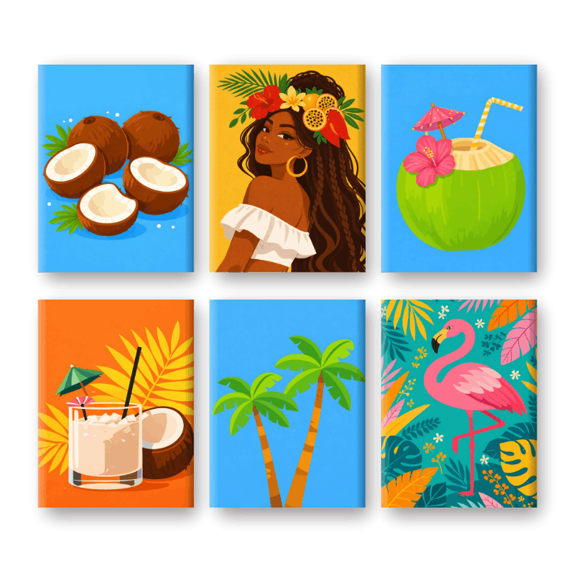 6 Mini Paintings - Tropical Paradise Set- Paint by Numbers