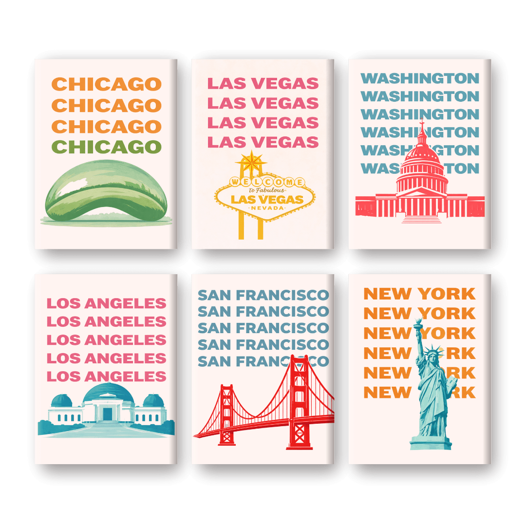 6 Mini Paintings - USA Travel Posters Set- Paint by Numbers