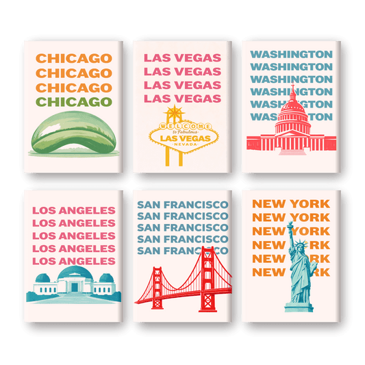 6 Mini Paintings - USA Travel Posters Set- Paint by Numbers