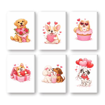 6 Mini Paintings - Valentine Dogs Set- Paint by Numbers