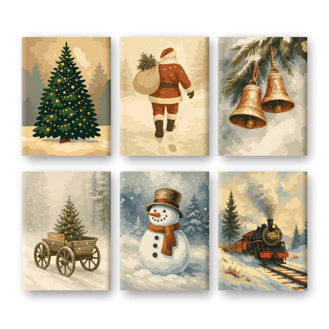 6 Mini Paintings - Vintage Christmas Set-Paint by numbers