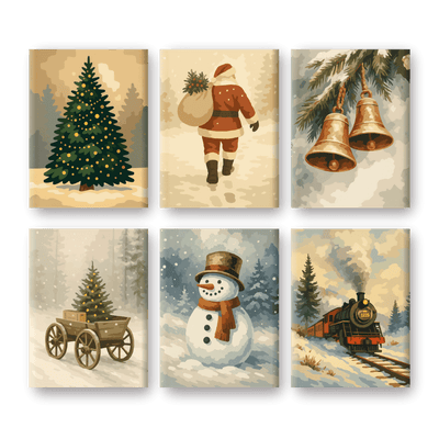 6 mini-tableaux - Ensemble de Noël vintage