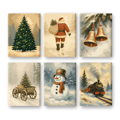 6 Mini Paintings - Vintage Christmas Set-Paint by numbers