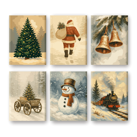 6 Mini Paintings - Vintage Christmas Set-Paint by numbers