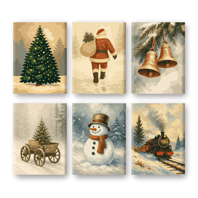 6 Mini Paintings - Vintage Christmas Set