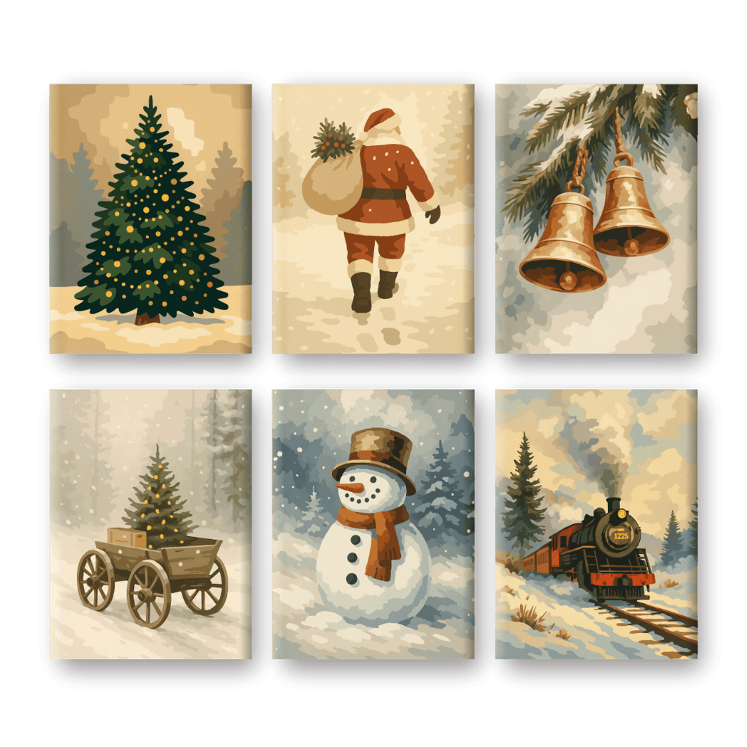 6 Mini Paintings   Vintage Christmas Set