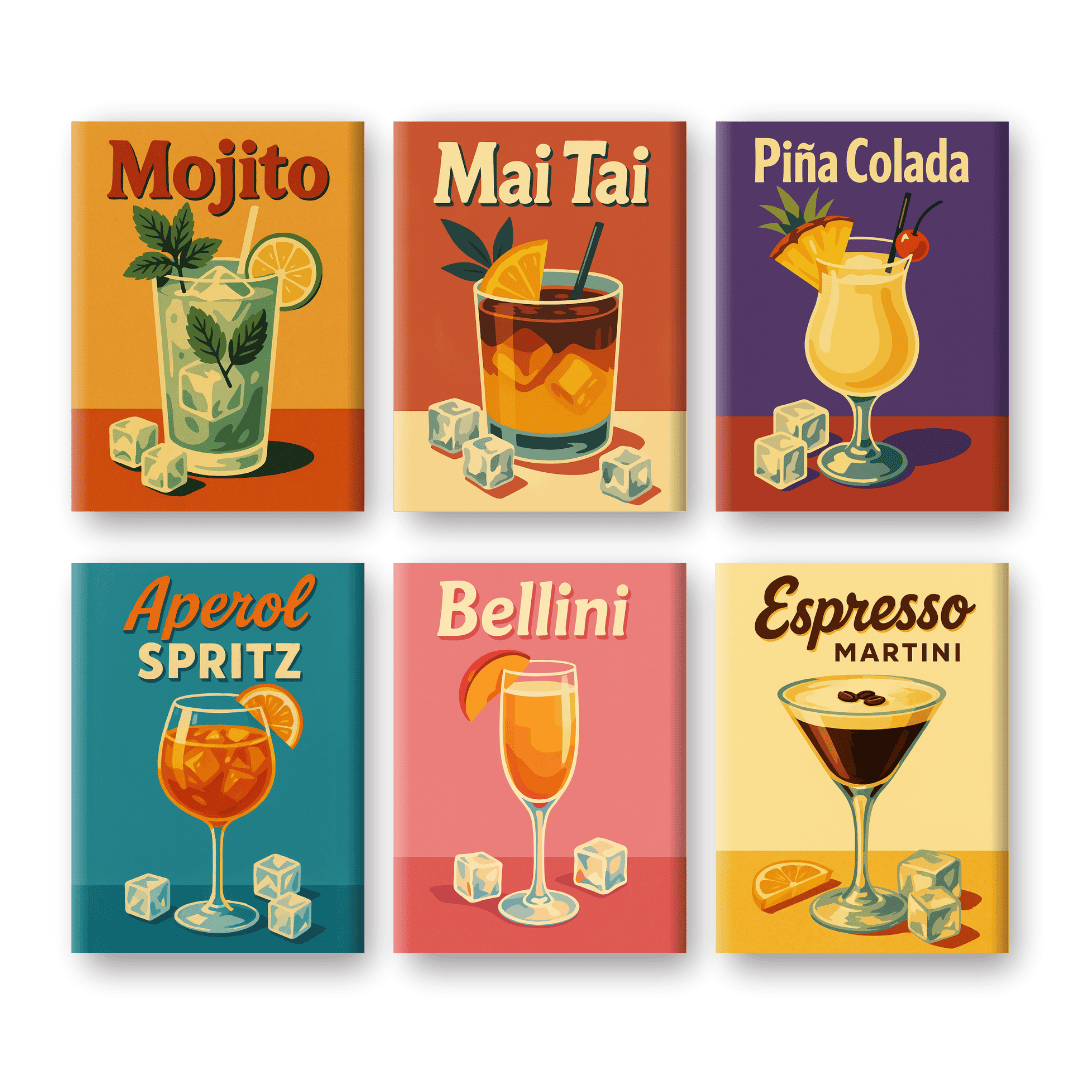 6 Mini Paintings - Old School Cocktail Set-Paint by numbers